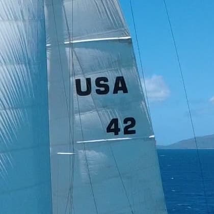 Mainsail of Cap II showing the sail number USA 42.